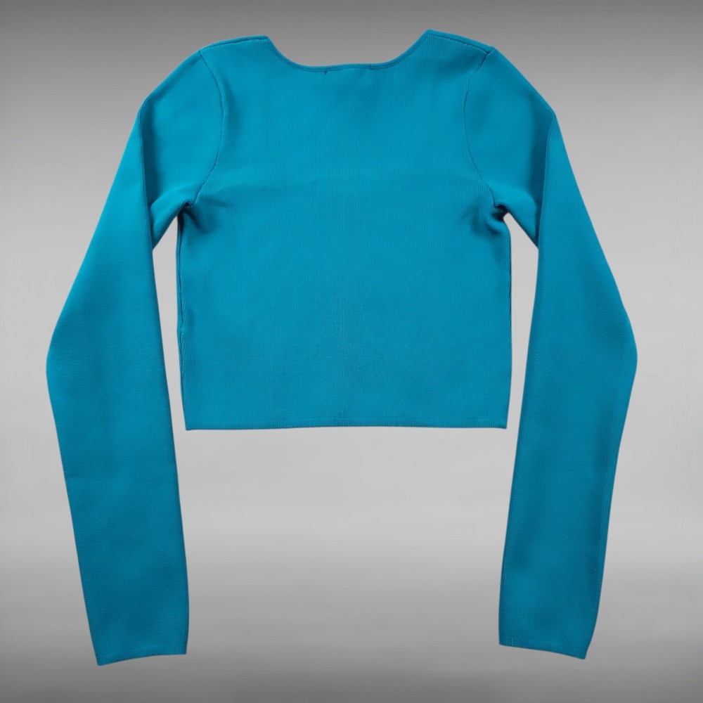 Happily Grey Corset Crop Top Ribbed Long Sleeve Going Out Teal Medium - Picture 2 of 9